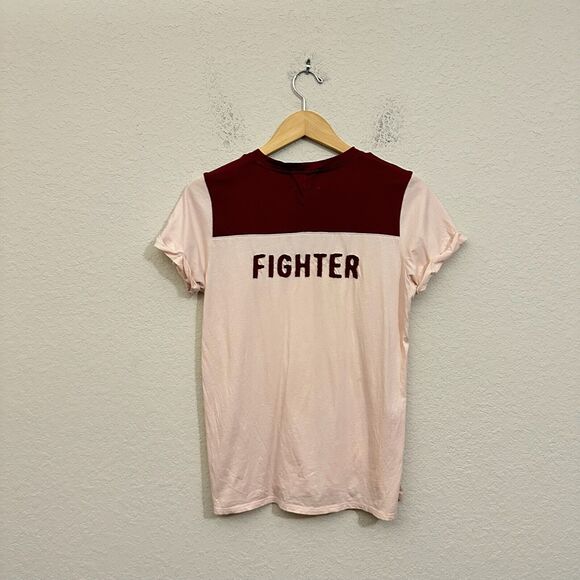 NATION LTD T-Shirt Light Pink "Lover Fighter" V-Neck SS Cotton - Picture 2 of 10